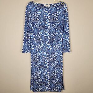 Tory Burch Sheila Floral Silk Dress Knee Lenght 3/4 Sleeve Blue White Size S